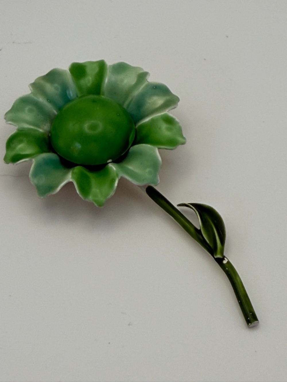 Weiss Enamel Green Flower Long Stem Brooch Vintage